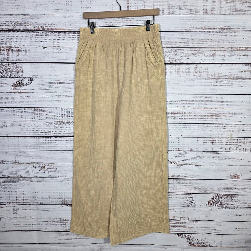 Zenana Wide-Leg Cotton Gauze Pants in Beige Women's size Large NEW